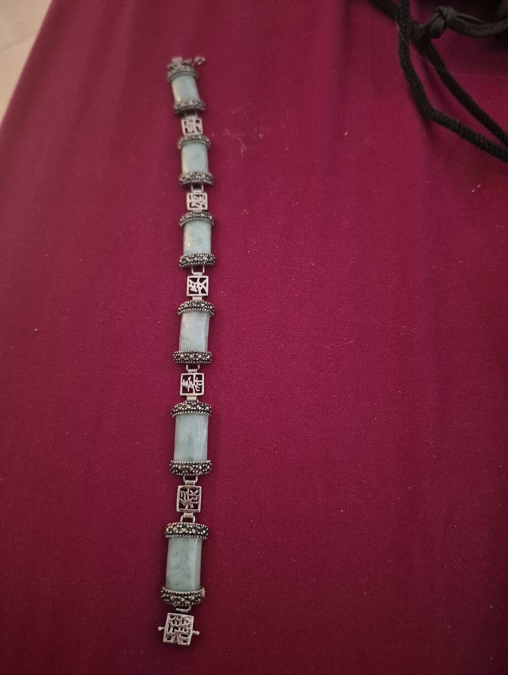 Vintage sterling silver 925 Elegant Light Green Jade Link Bracelet